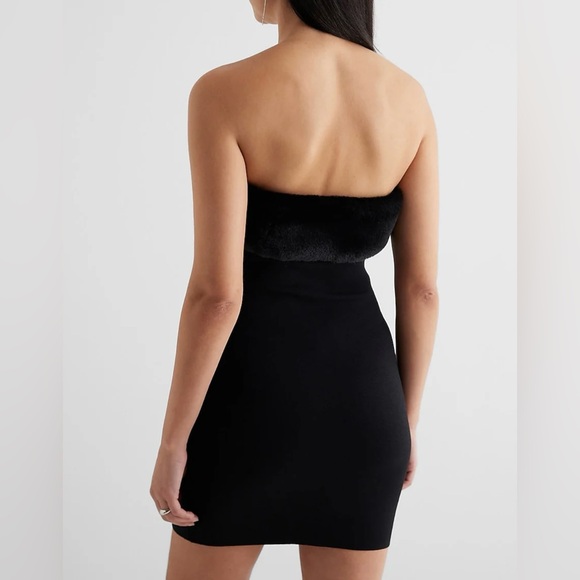 NWOT Express Faux Fur Trim Strapless Mini Sweater Dress - Picture 3 of 9